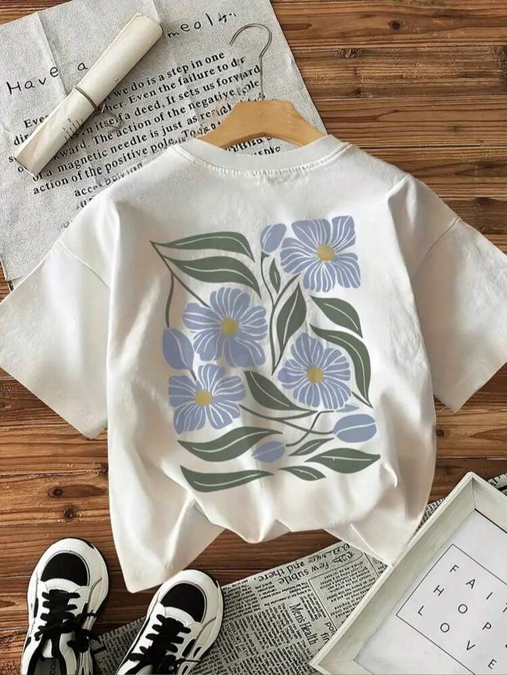Blue Floral Back Print Oversized Tee