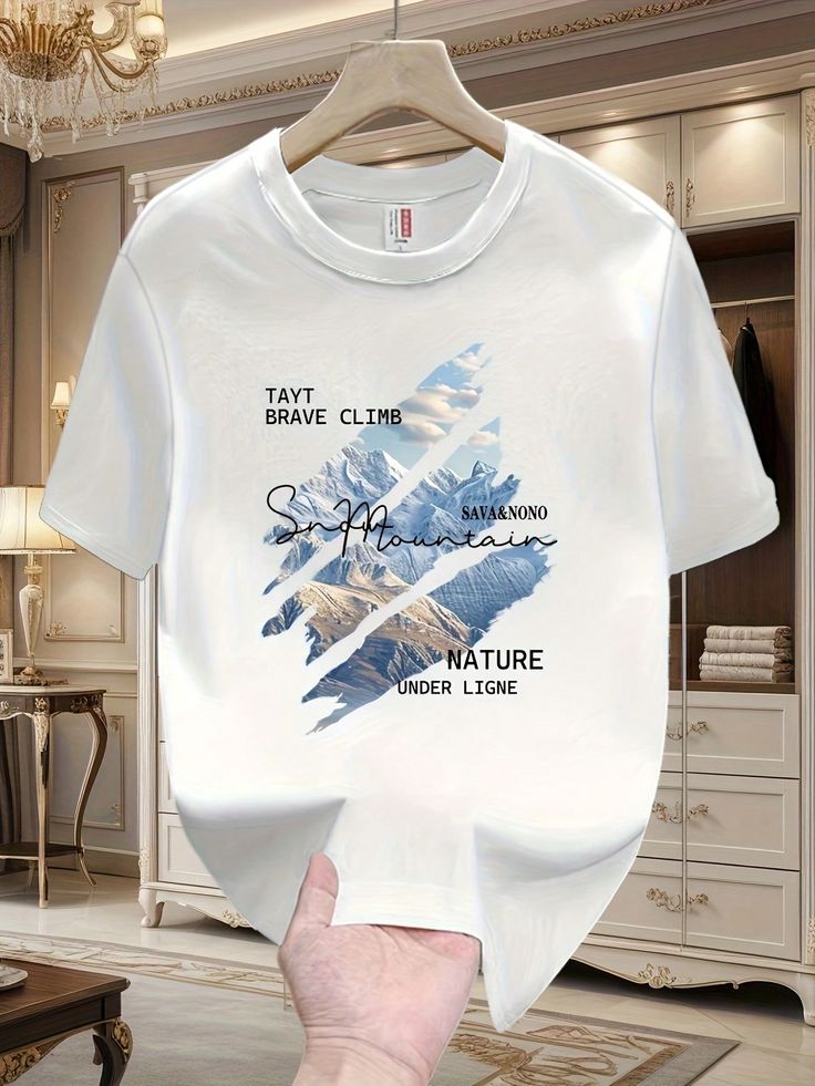 Simple Print Round Neck Cotton Oversized T-Shirt for Men